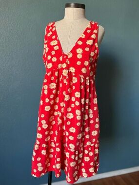 Women’s ASOS Tall Design Red Daisy Print Sleeveless tall babydoll mini Dress 12